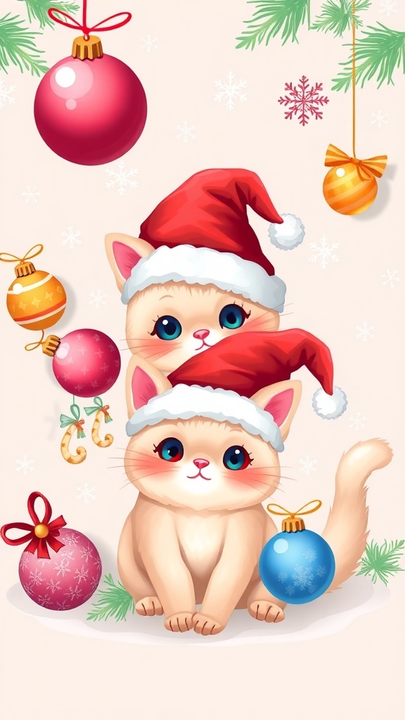 Christmas Aesthetic Jelly Cat Wallpaper Aesthetic Christmas wallpaper with jelly cats in festive attire and holiday decorations.